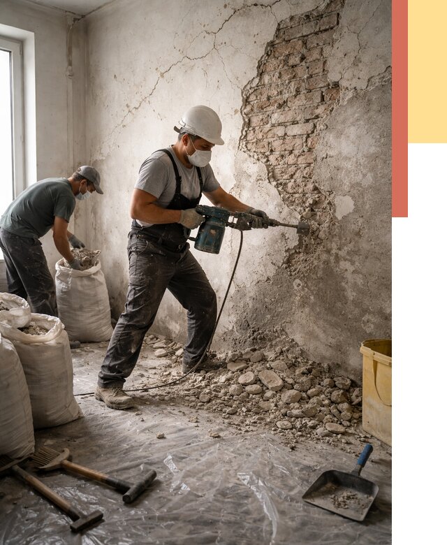Демонтаж штукатурки со стен в Уфе от 7398 руб/м² — быстро и недорого | ОТДЕЛОЧНИК-Уфа