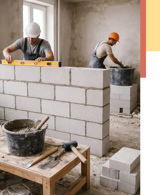 Кладка перегородок из газобетона в Уфе от 3288 руб. под ключ | ОТДЕЛОЧНИК-Уфа