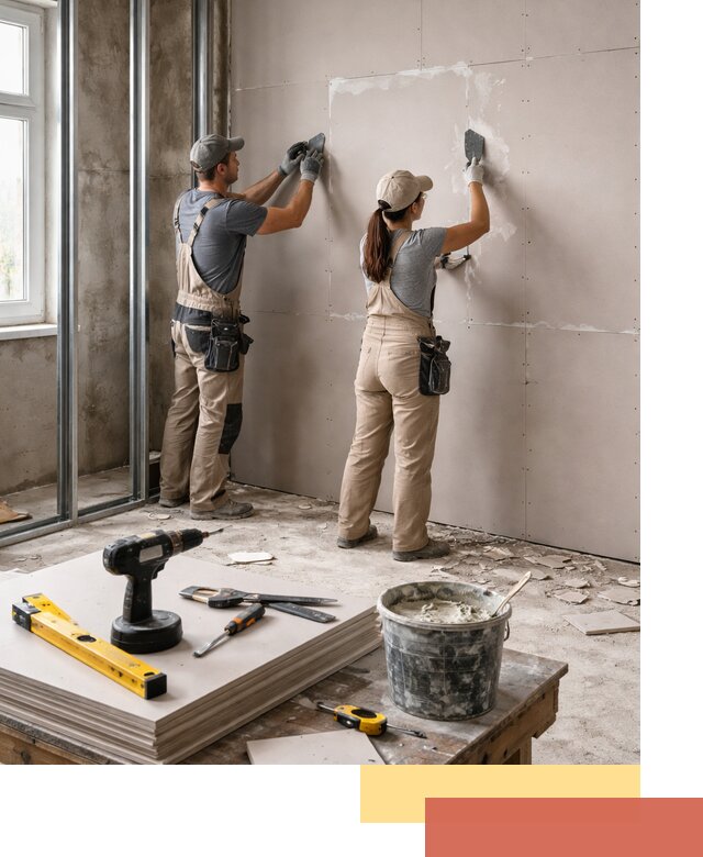 Монтаж двухслойной перегородки из гипсокартона в Уфе