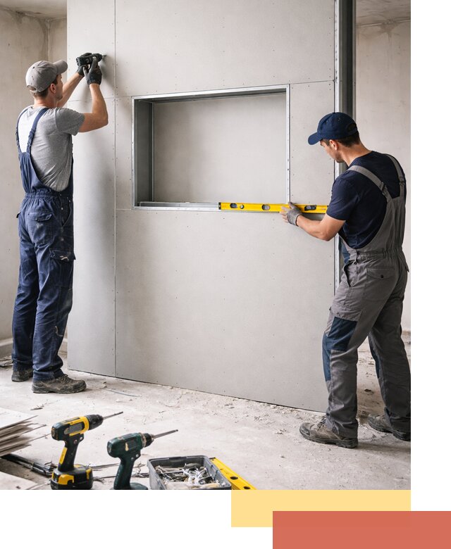 Перегородка из гипсокартона с нишей под декор в Уфе