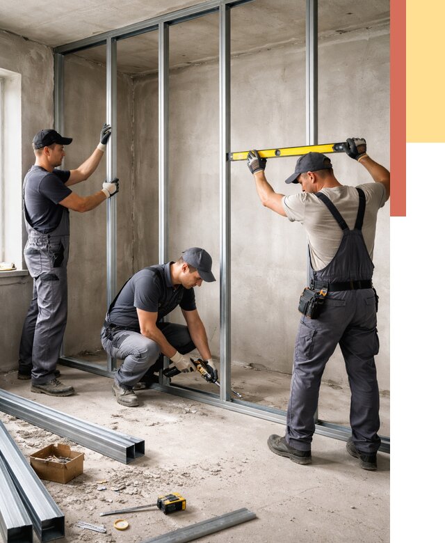 Монтаж каркаса перегородки из профиля в Уфе от 771 руб. | ОТДЕЛОЧНИК-Уфа