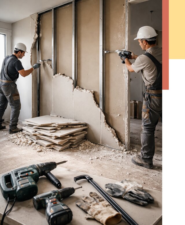 Демонтаж перегородки из гипсокартона в Уфе от 1233 руб. быстро и недорого | ОТДЕЛОЧНИК-Уфа