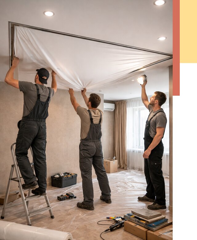 Монтаж ПВХ натяжного потолка в Уфе от 3596 руб. под ключ | ОТДЕЛОЧНИК-Уфа