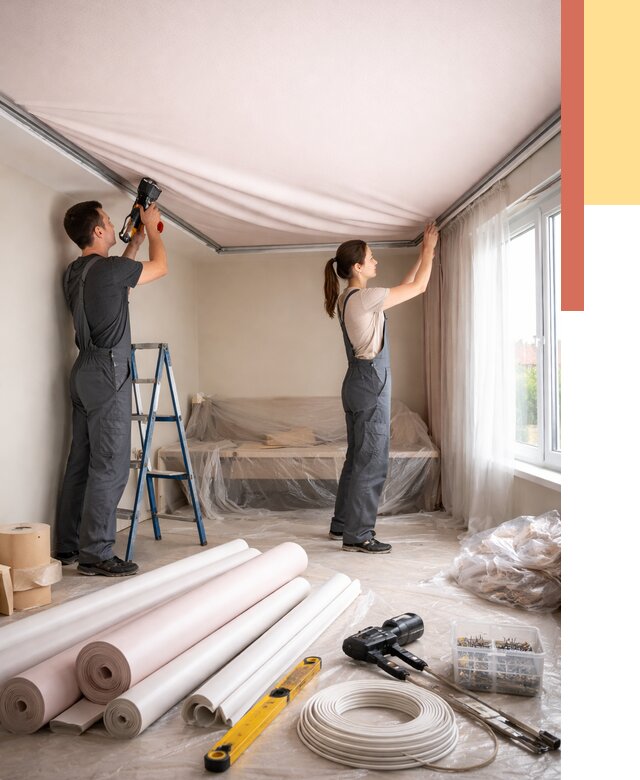 Монтаж цветного натяжного потолка в Уфе от 4316 руб/м² — быстро и недорого | ОТДЕЛОЧНИК-Уфа