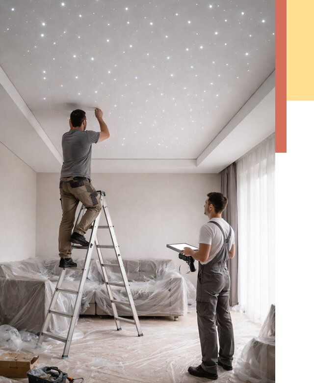 Монтаж натяжного потолка «звездное небо» в Уфе от 6679 руб. | ОТДЕЛОЧНИК-Уфа