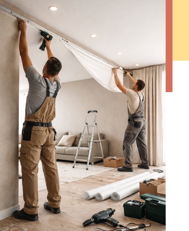 Монтаж натяжного потолка в гостиной в Уфе от 565 руб. | ОТДЕЛОЧНИК-Уфа