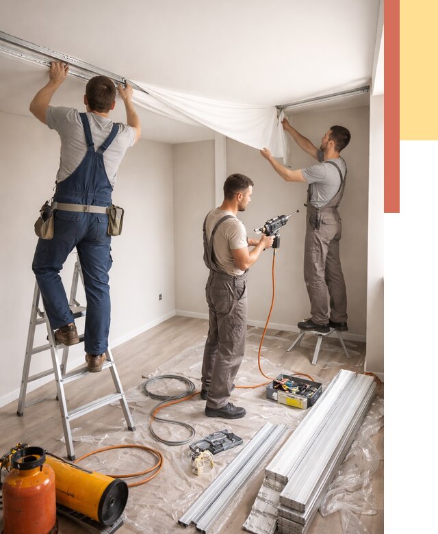 Монтаж натяжного потолка в студии в Уфе от 5651 руб. — быстро и недорого | ОТДЕЛОЧНИК-Уфа