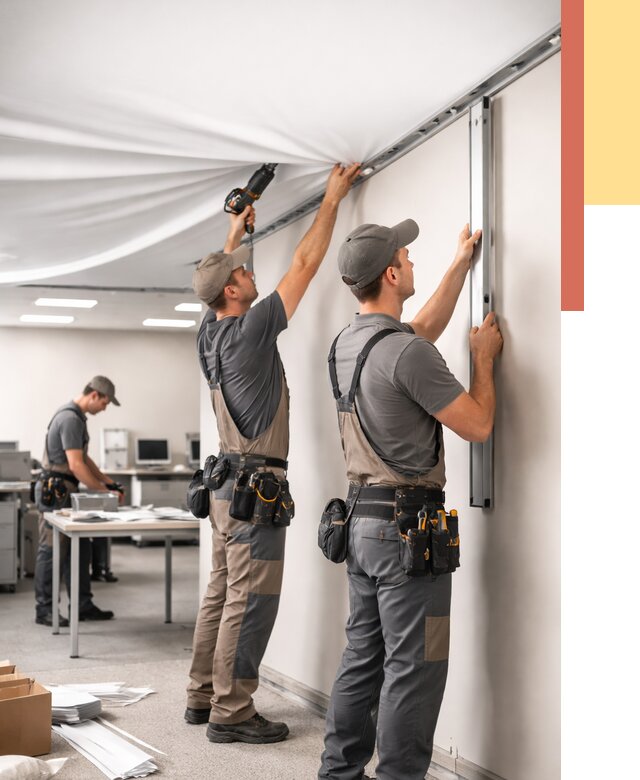 Монтаж натяжного потолка в офисе в Уфе от 462 руб/м² — быстро и недорого | ОТДЕЛОЧНИК-Уфа