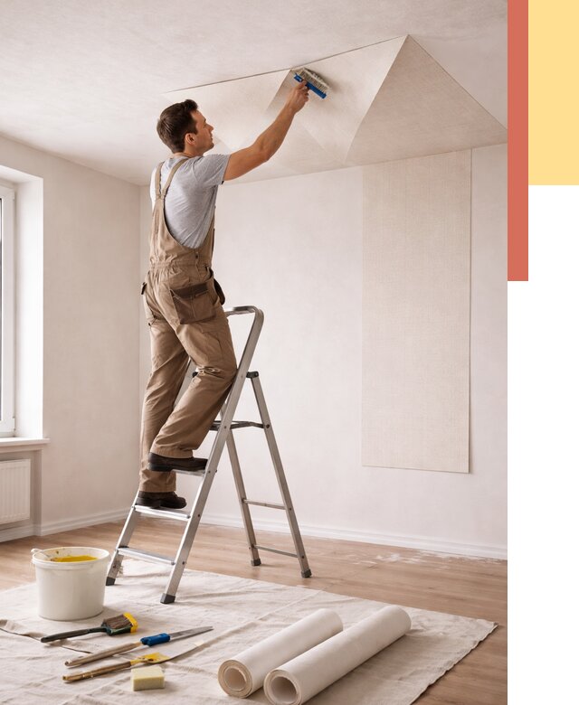 Поклейка обоев на потолок в Уфе от 4624 руб. быстро и недорого | ОТДЕЛОЧНИК-Уфа