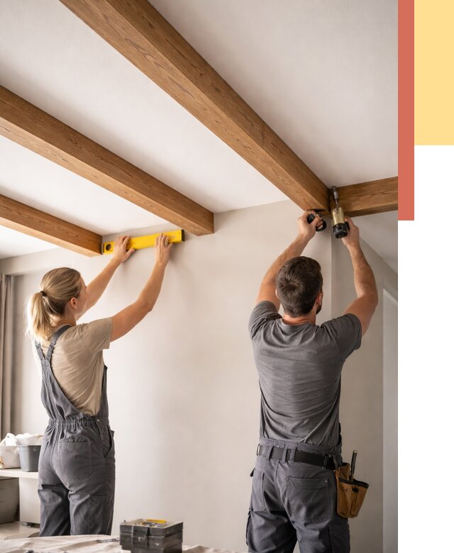 Монтаж декоративных балок на потолок в Уфе от 4316 руб. — ОТДЕЛОЧНИК-Уфа